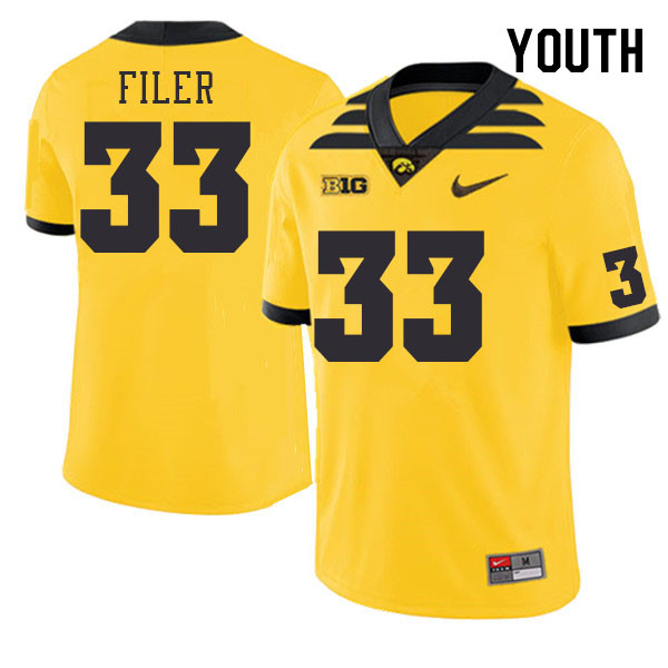 Youth #33 Jackson Filer Iowa Hawkeyes College Football Jerseys Stitched-Gold